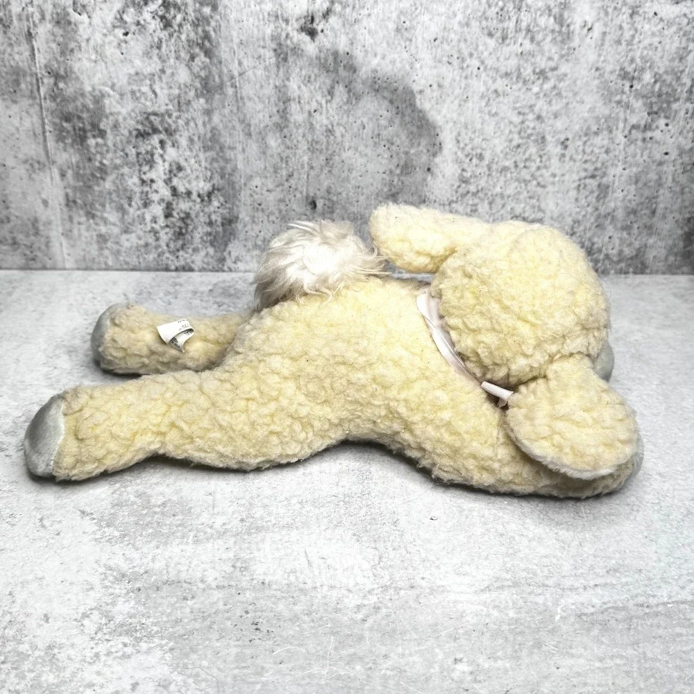 Vintage Eden Toys Yellow Sherpa Lamb Plush Floppy Laying Sheep 12 Inch Rattle